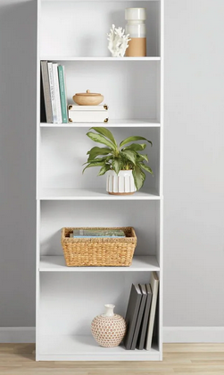 5-Shelf Bookcase with Adjustable Shelves, White